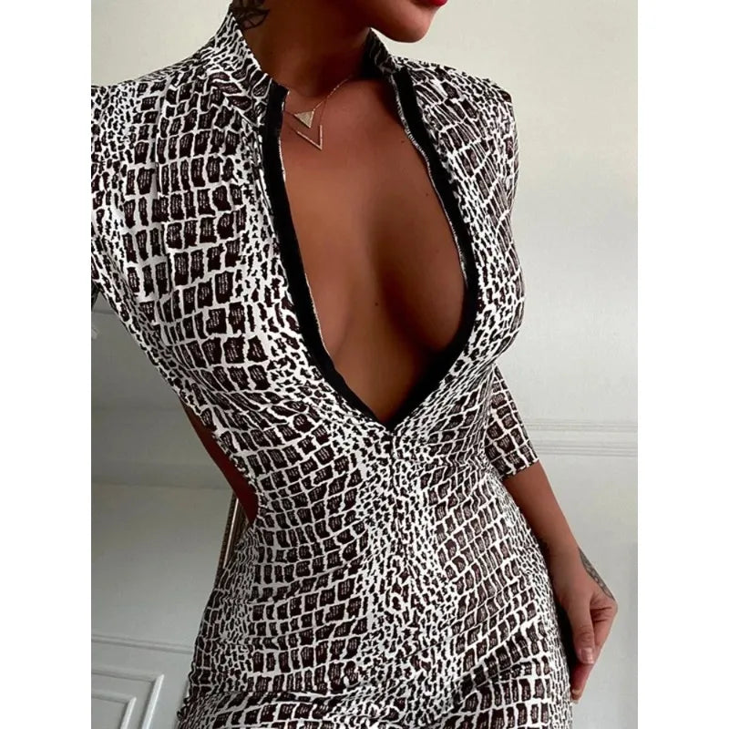 Silver Snakeskin Backless Sporty Jumpsuit