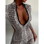 Silver Snakeskin Backless Sporty Jumpsuit