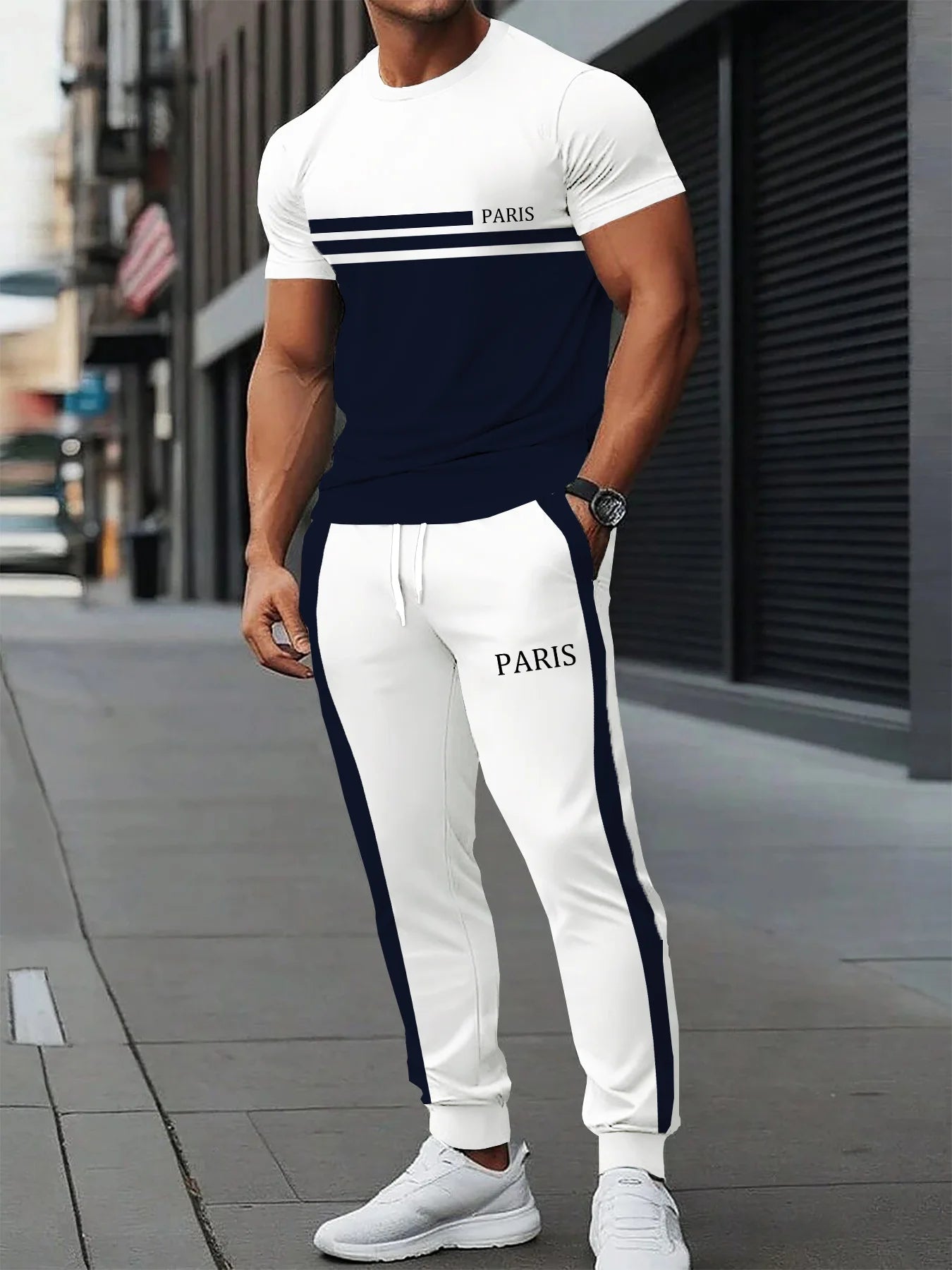 Letter Print Round-Neck Sportswear Set