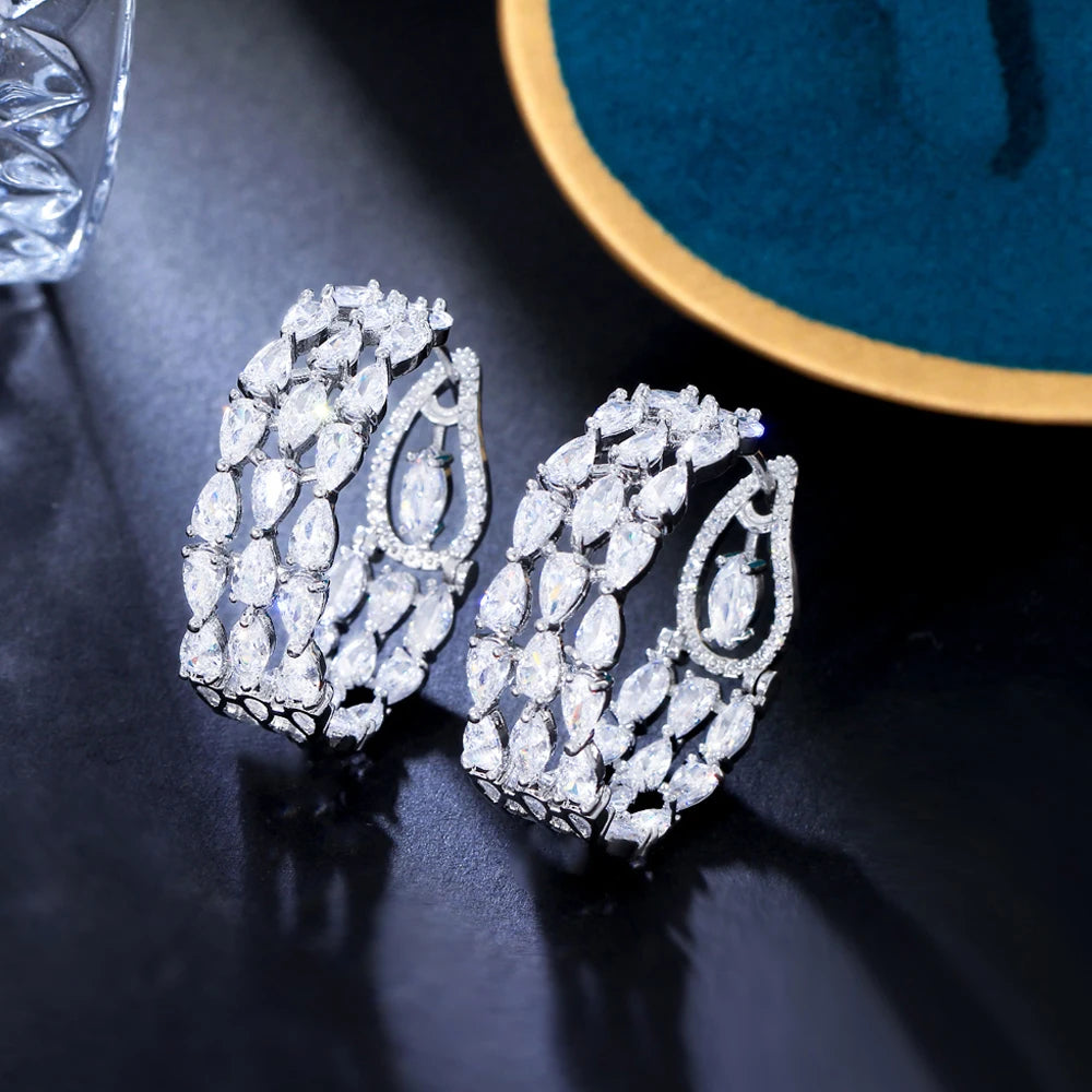 Silver Zircon Round Hoop Earrings