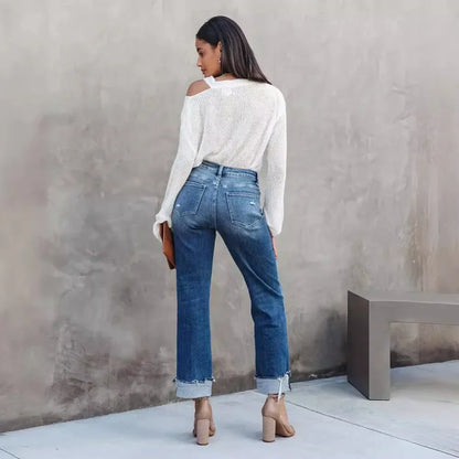 Women Ripped Ankle Jeans