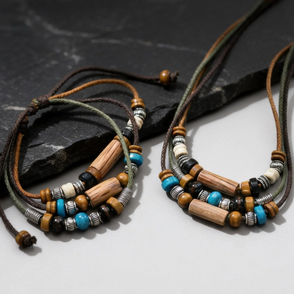 Mprainbow Leather Bead Necklace Set
