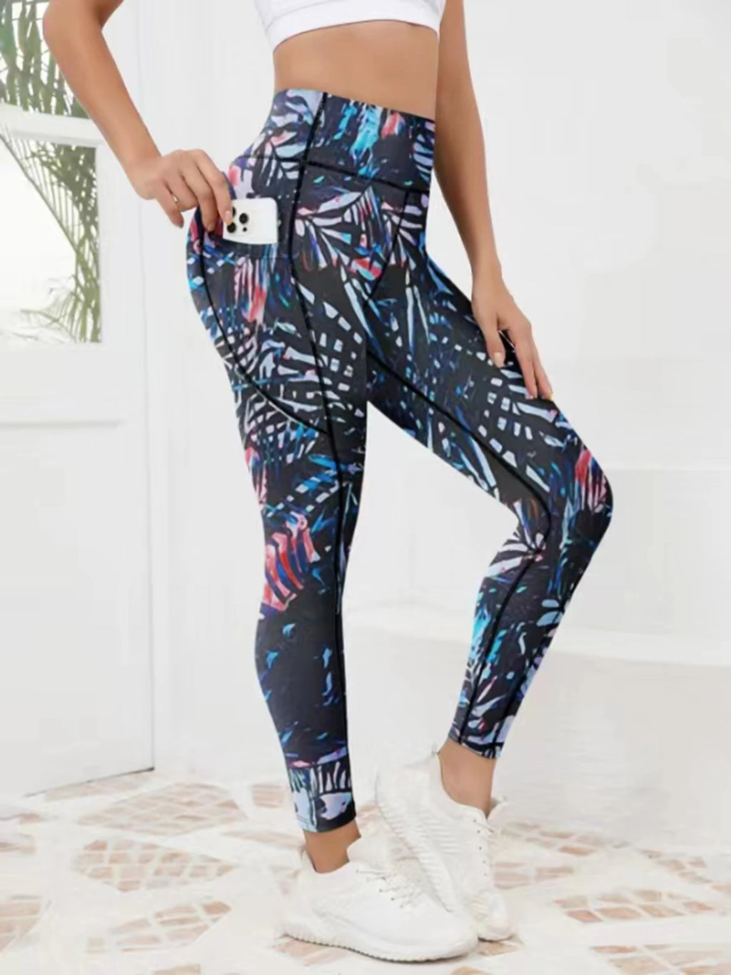 Printed Welt-Pocket Ankle Yoga Pants