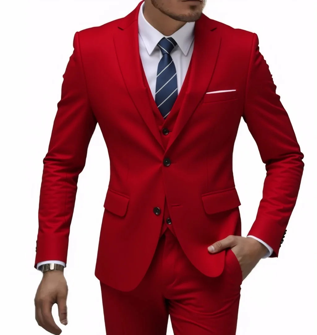 Three-Piece Solid Two-Button Suit Set