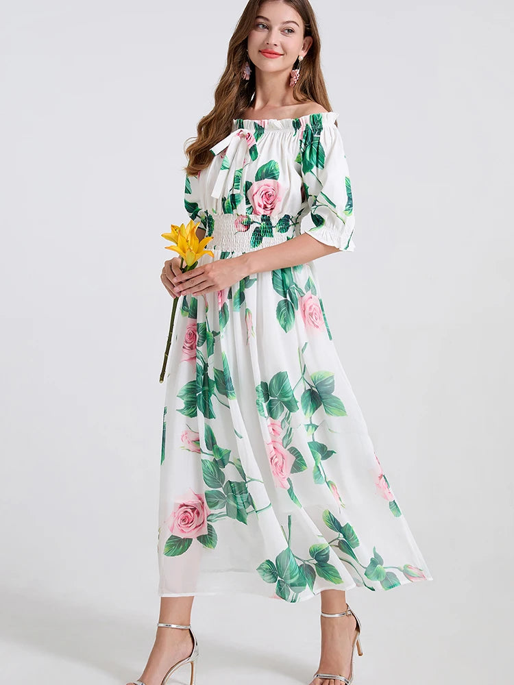 One-Shoulder Printed Swing Dress