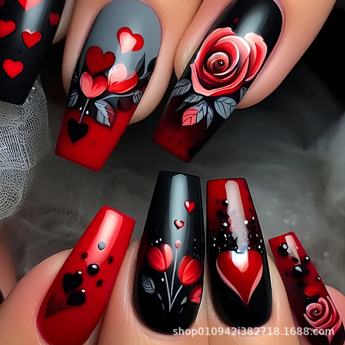 Gothic False Nails Dark Red