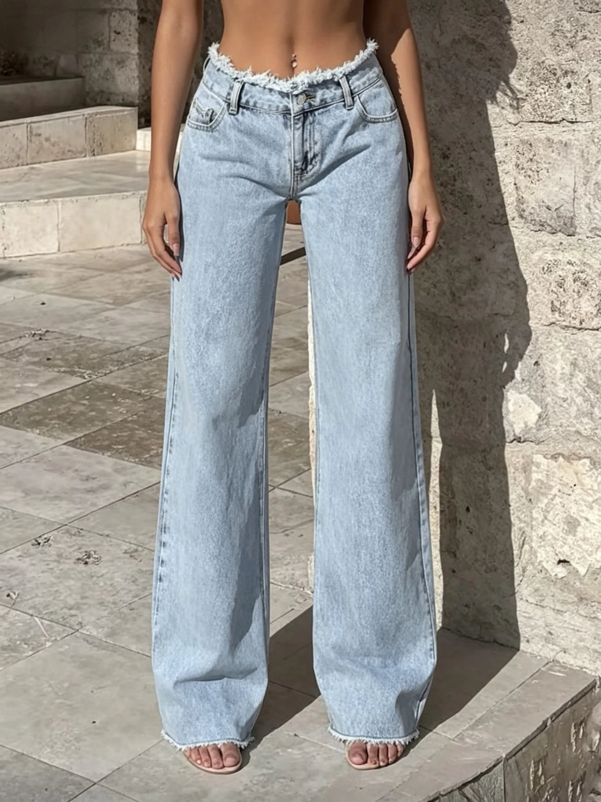 Raw-Hem Straight-Leg Jeans