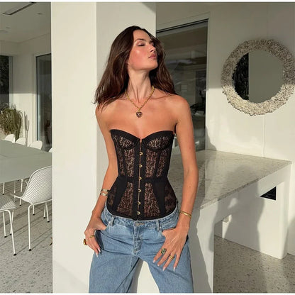 Lace Strapless Backless Corset Top