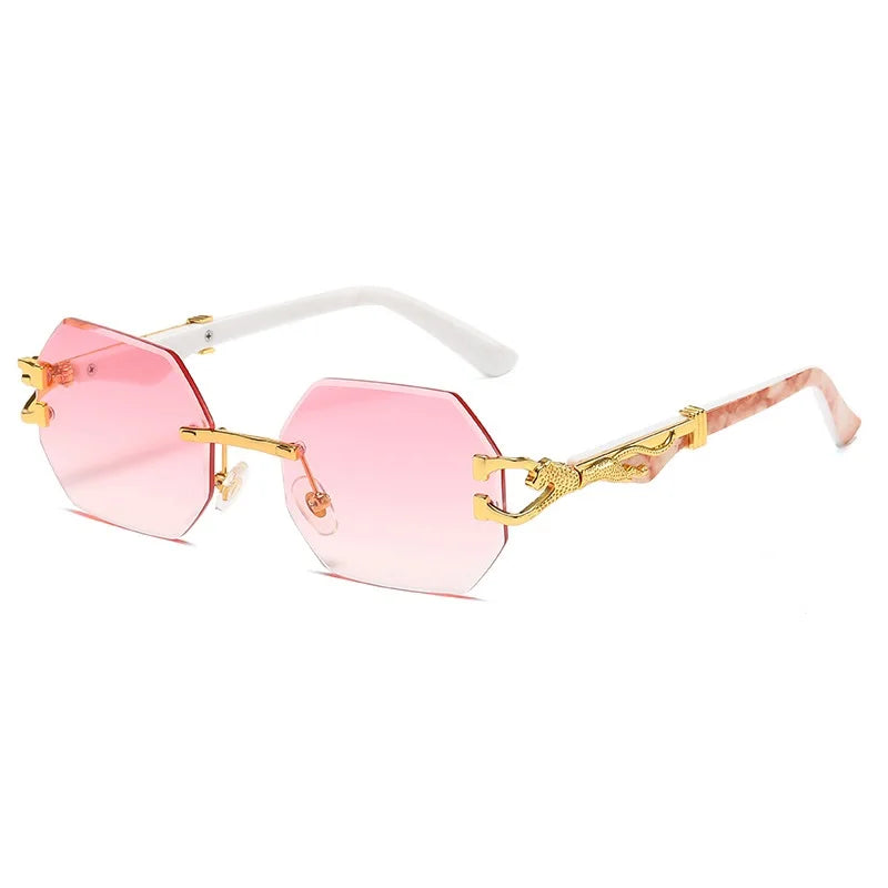 Retro Hexagon Rimless Sunglasses