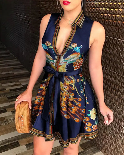 Sleeveless Printed Silk Dress