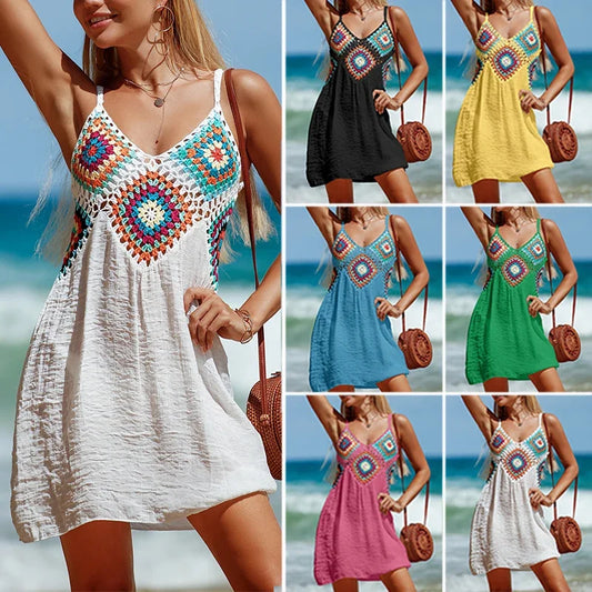 Crochet Colorful V-Neck Cover Up