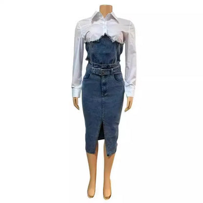 Women Patchwork Denim Outfit
