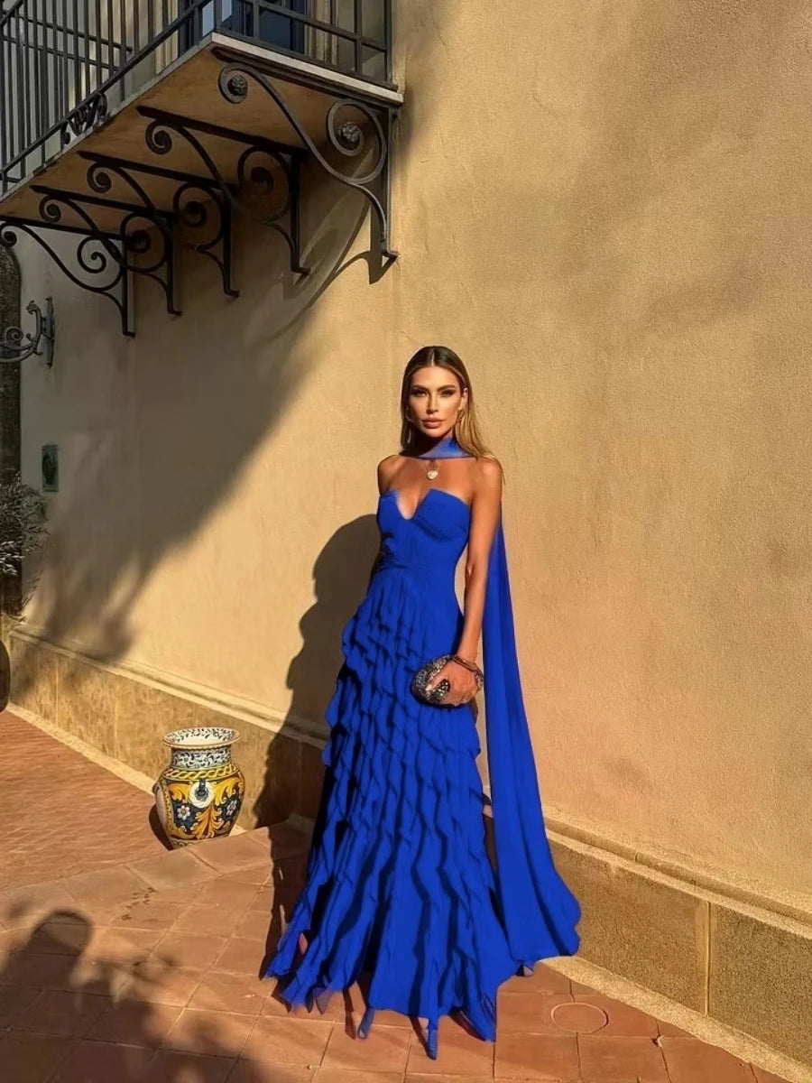 Halter Ruffle Chiffon Gown