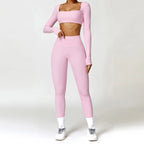 Nylon Solid Long Sleeve Two-Piece Yoga Set