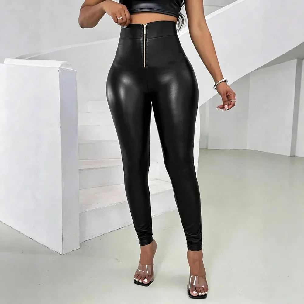 Faux Leather High-Waist Leggings