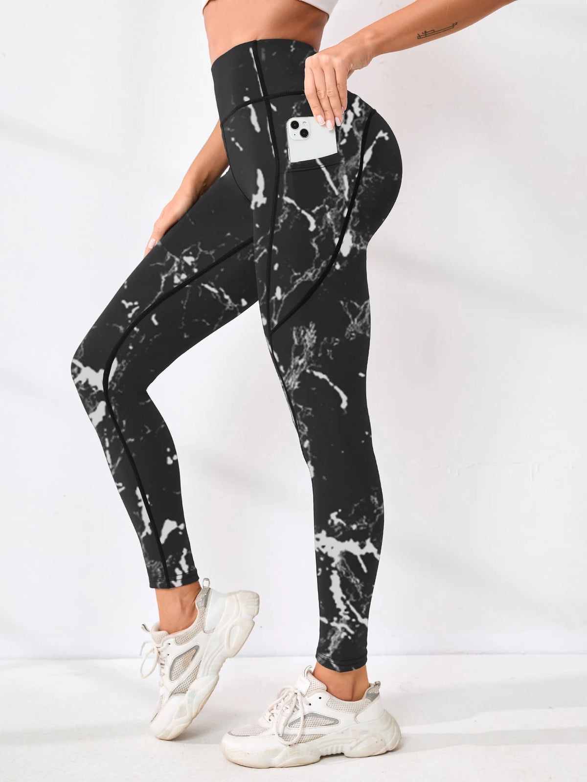 Printed Welt-Pocket Ankle Yoga Pants