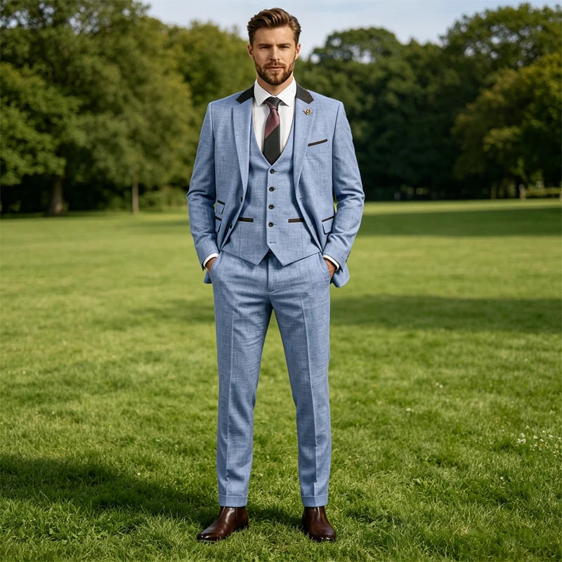 Linen Three-Piece Notch-Lapel Suit