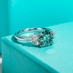 Sterling Silver Blue Green Moissanite Ring