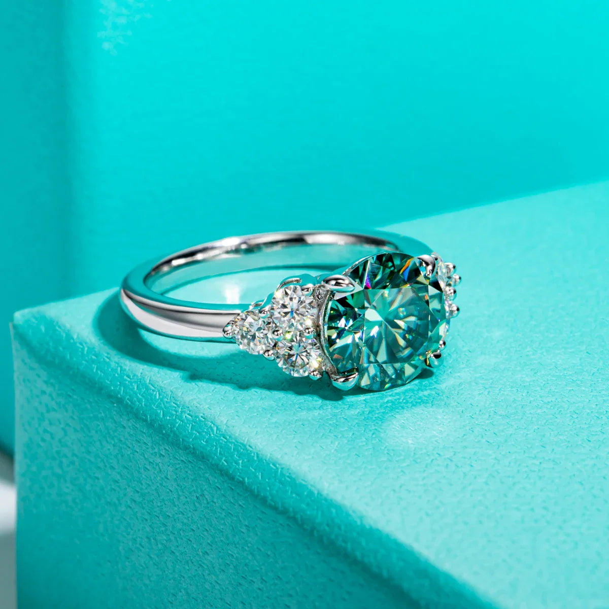 Sterling Silver Blue Green Moissanite Ring