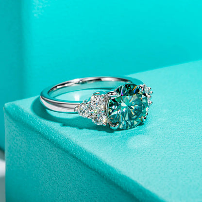 Sterling Silver Blue Green Moissanite Ring