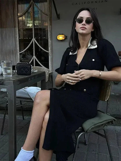 V-Neck Knitted Button Long Dress