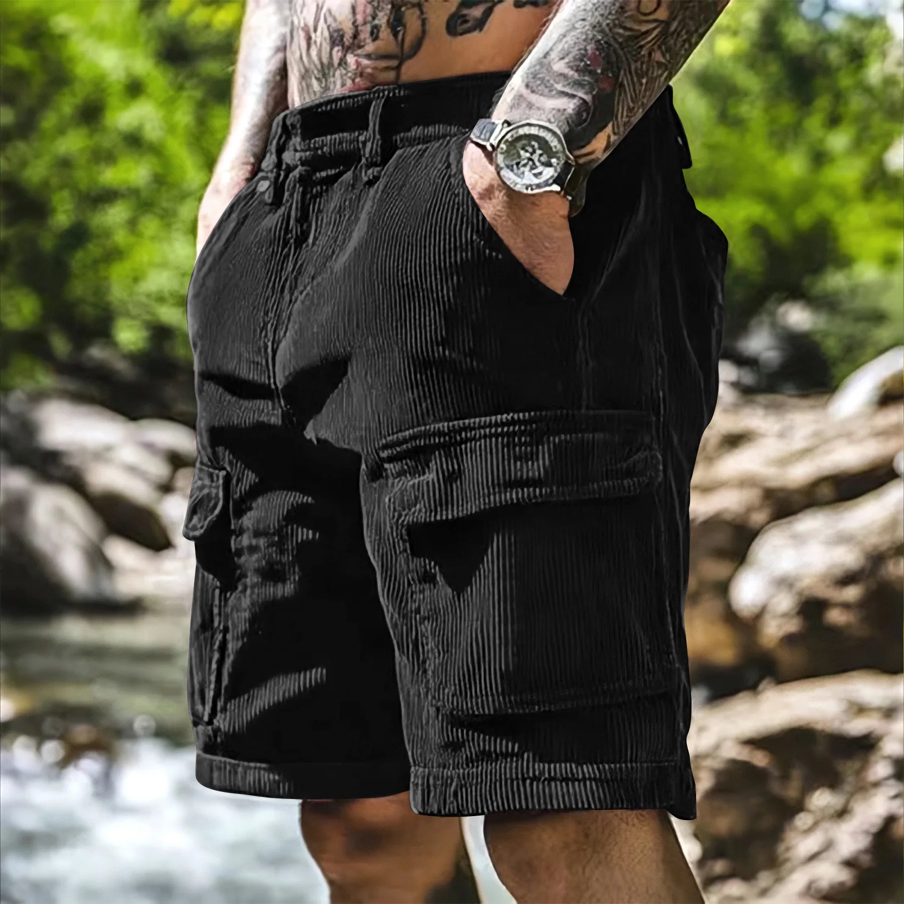 Corduroy Safari Multi-Pocket Shorts