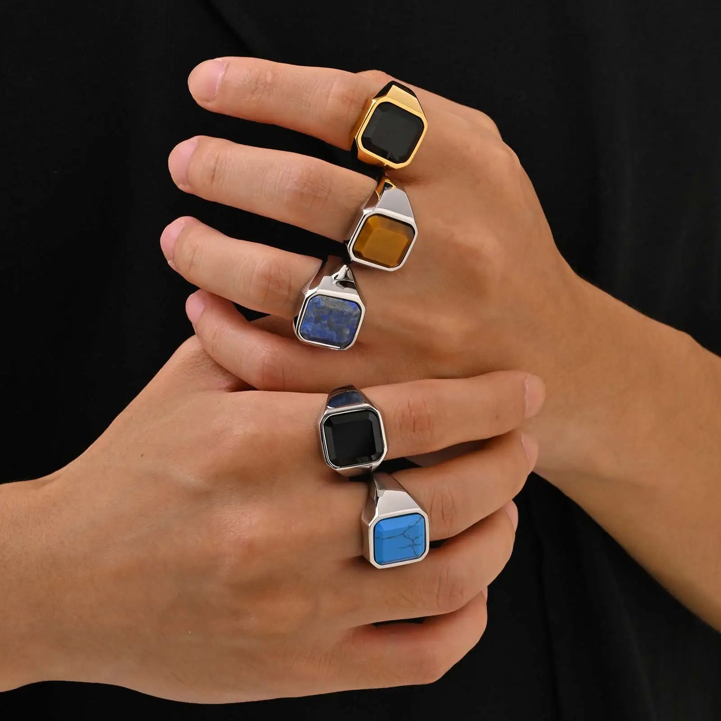 Punk Natural Stone Stainless Steel Ring