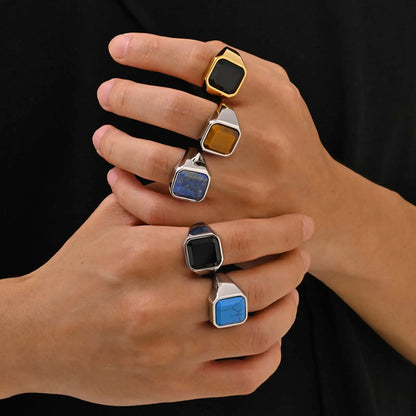 Punk Natural Stone Stainless Steel Ring