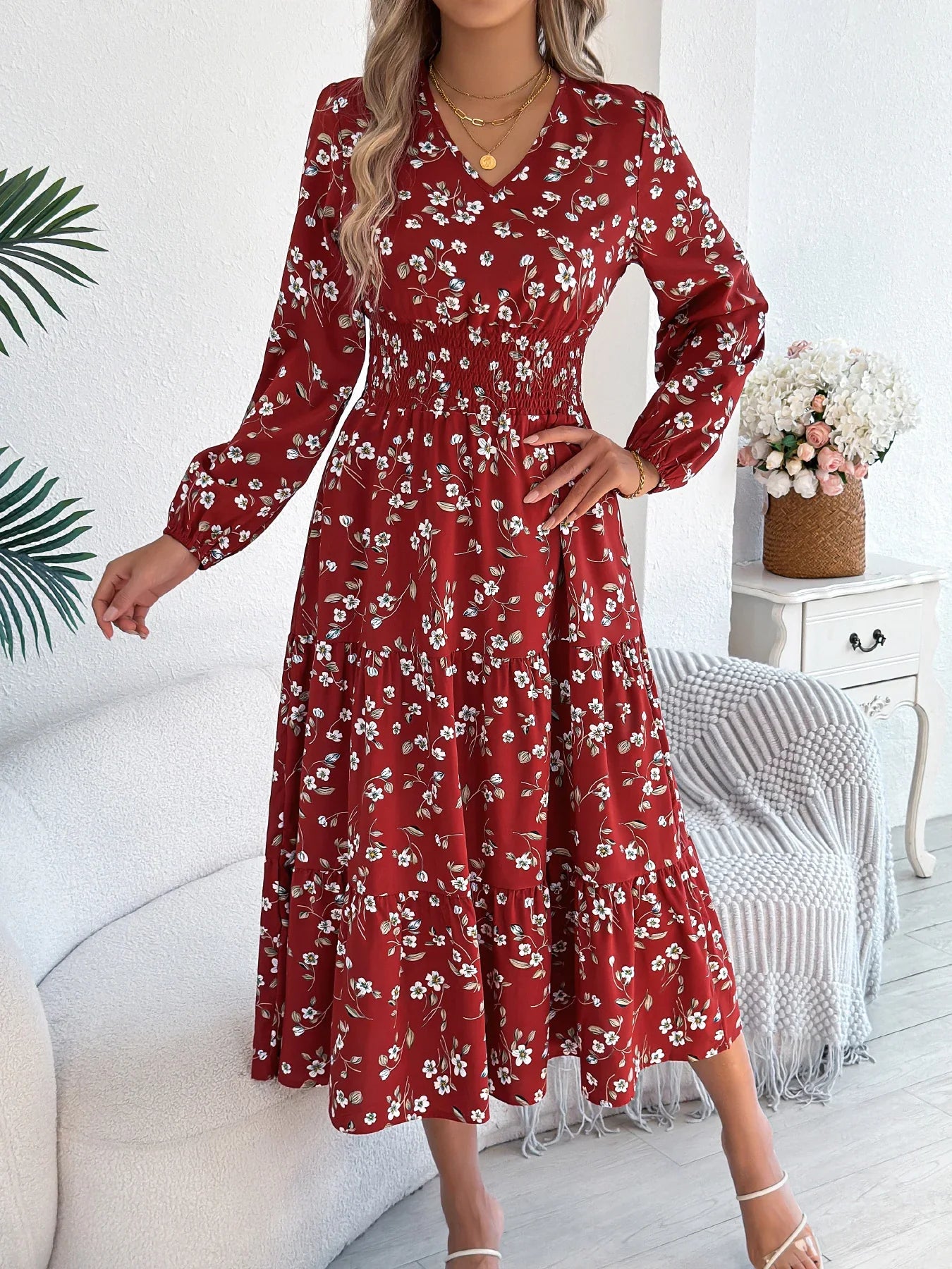 Floral V-Neck A-Line Dress