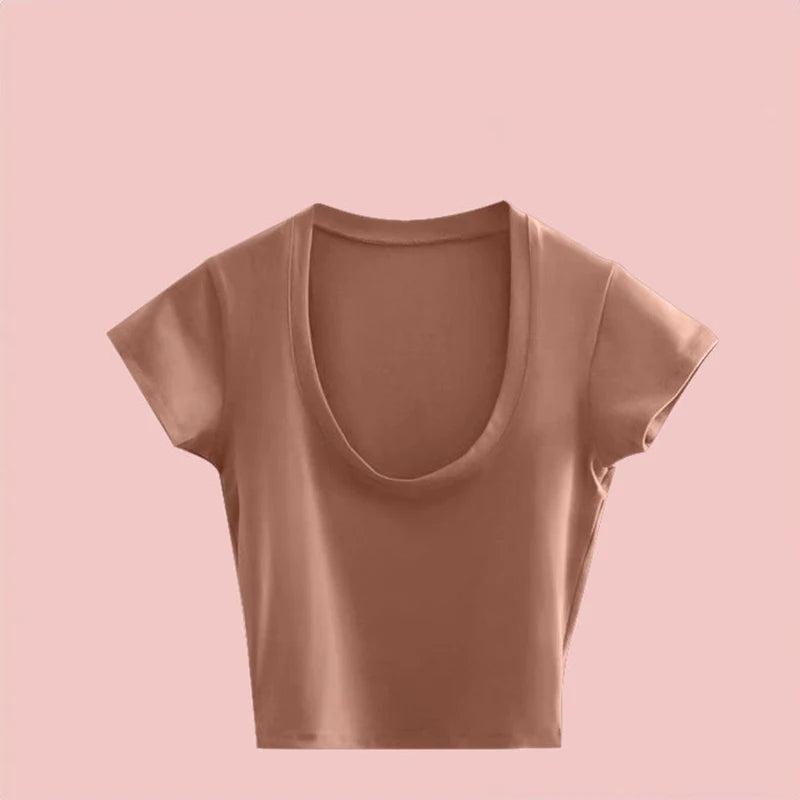 Broadcloth Solid Square Neck Slim Fit Crop Top