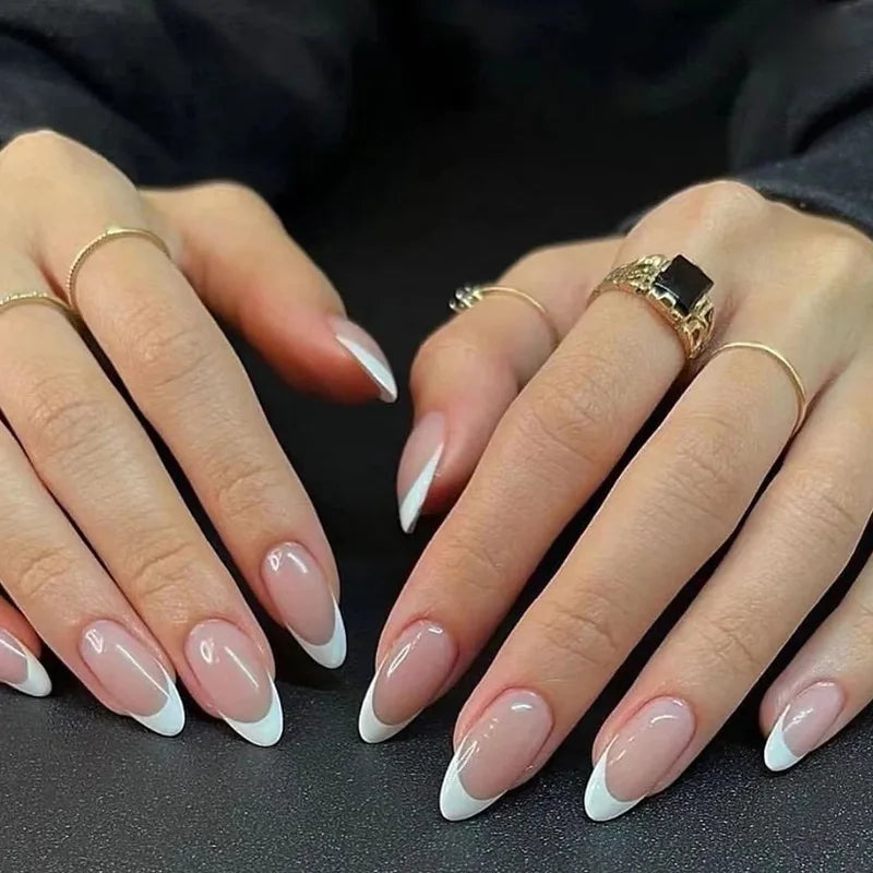 French Tip Fake Nails Almond