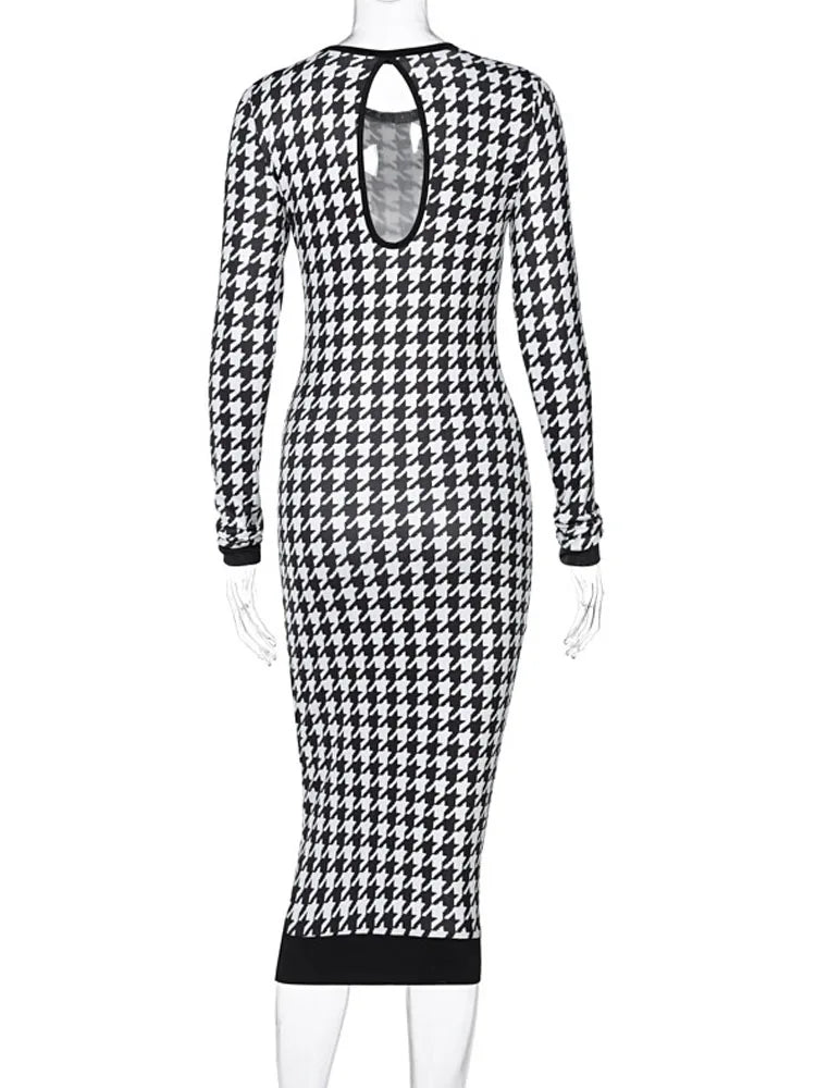 Houndstooth Bodycon Midi Dress