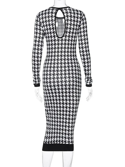 Houndstooth Bodycon Midi Dress