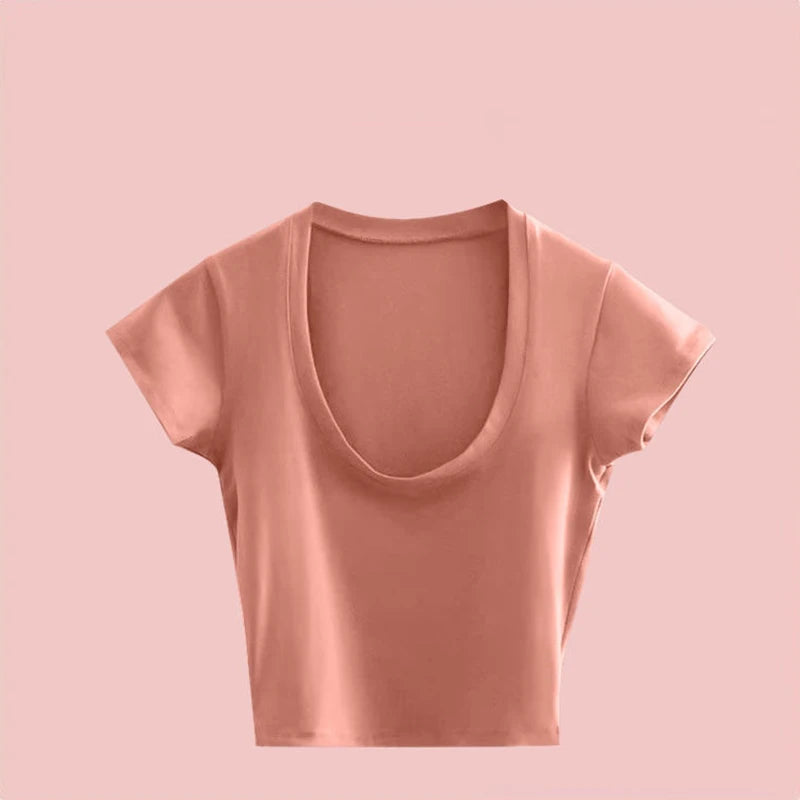 Broadcloth Solid Square Neck Slim Fit Crop Top