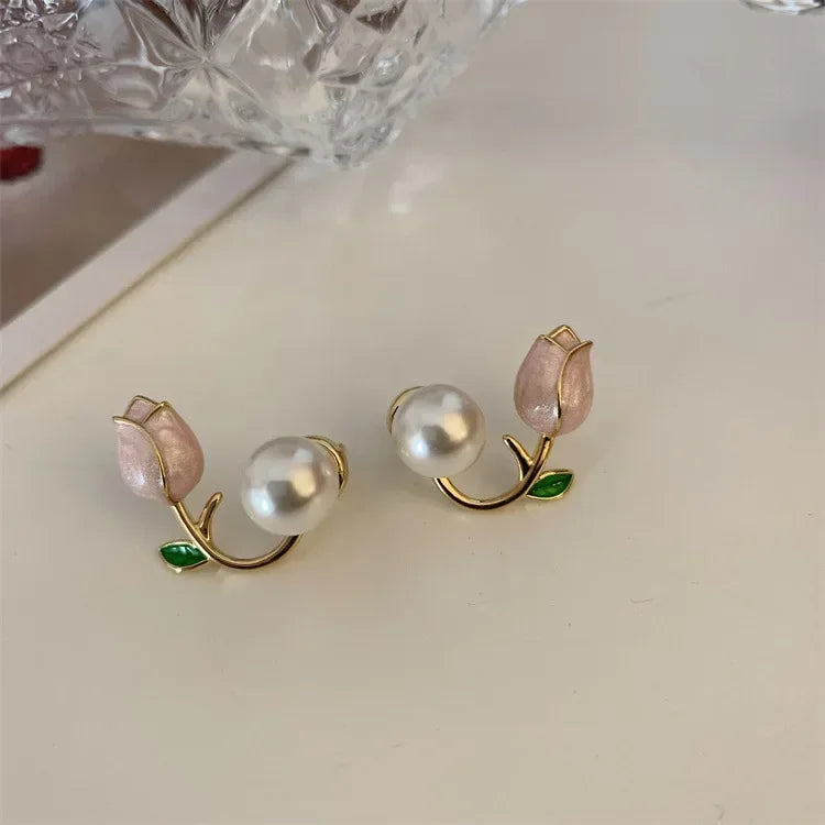 Pearl Tulip Stud Earrings