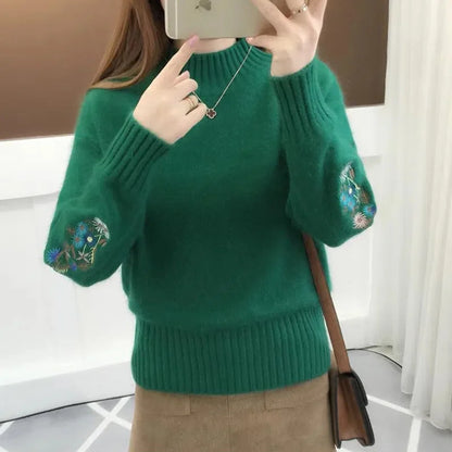 Embroidered Sleeve Knit Pullover
