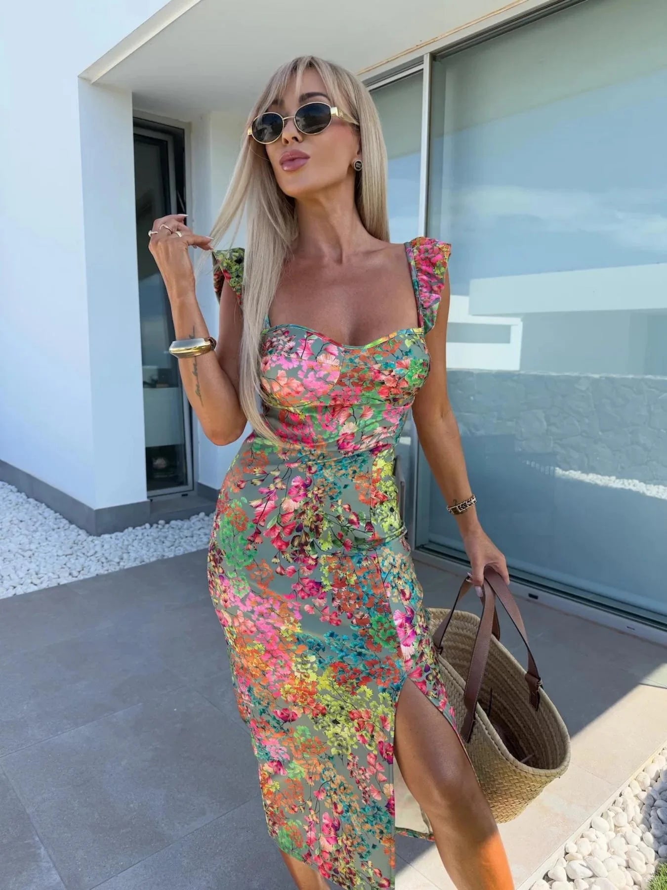 Summer split midi dress for women