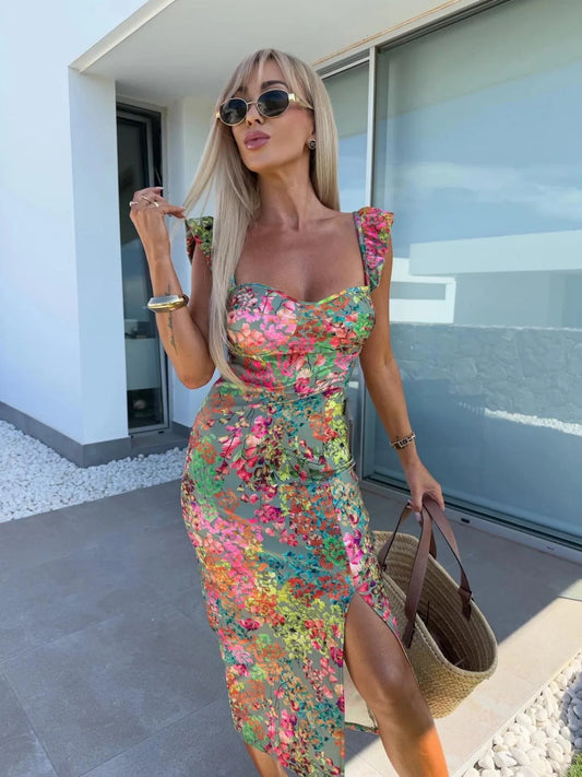 Summer split midi dress for women