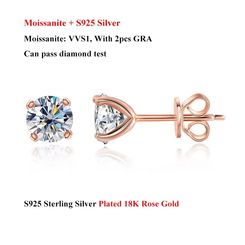 Moissanite Screw Back Stud Earrings