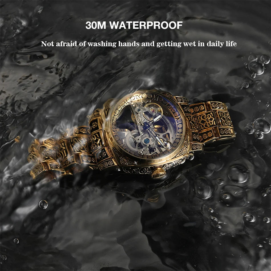 FORSINING Gold Skeleton Automatic Watch