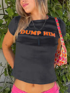 Broadcloth Letter Print Crew Neck Crop Top
