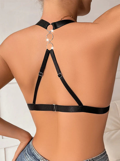 Leather Backless Lingerie Bra