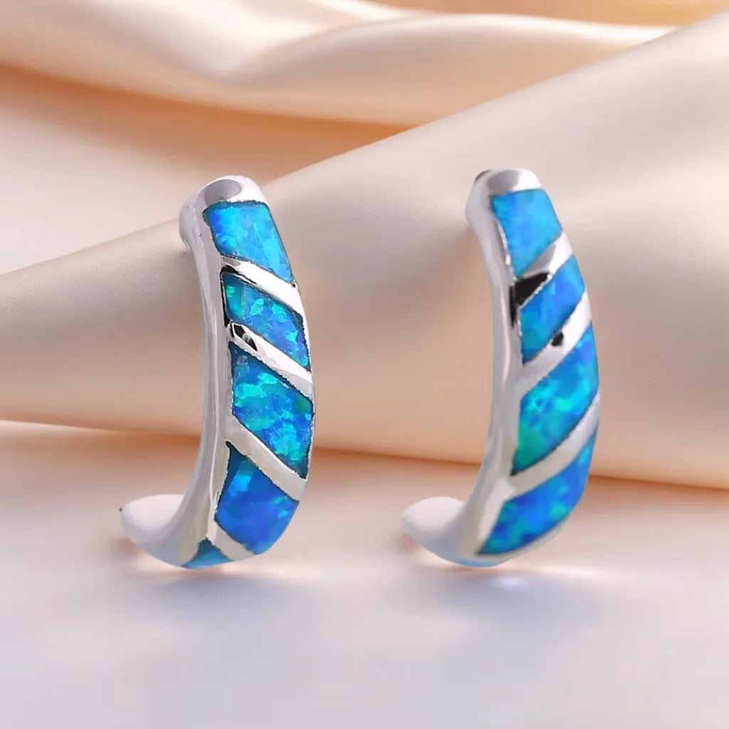 Blue Opal Geometric Drop Earrings