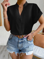 Jersey Solid Button Front Regular Fit Top