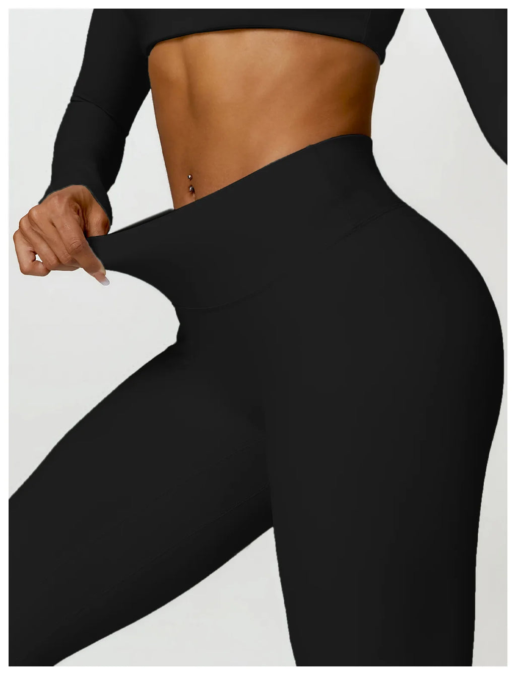 Nylon Solid Long Sleeve Two-Piece Yoga Set