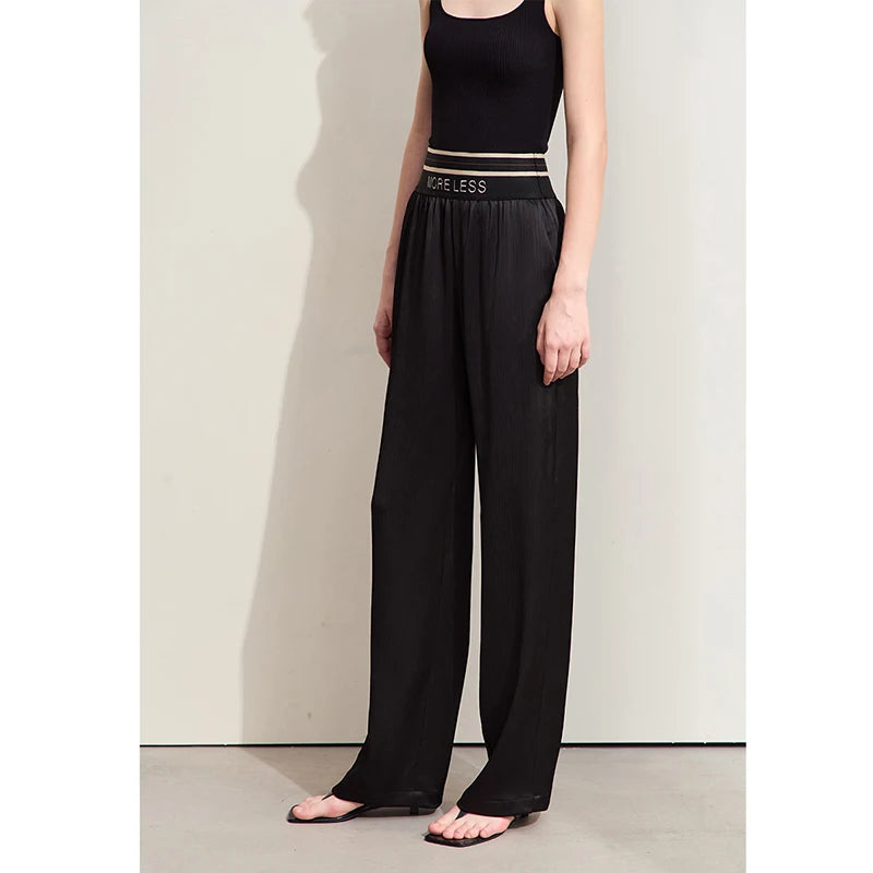 AMII Letter Embroidery Wide-Leg Trousers