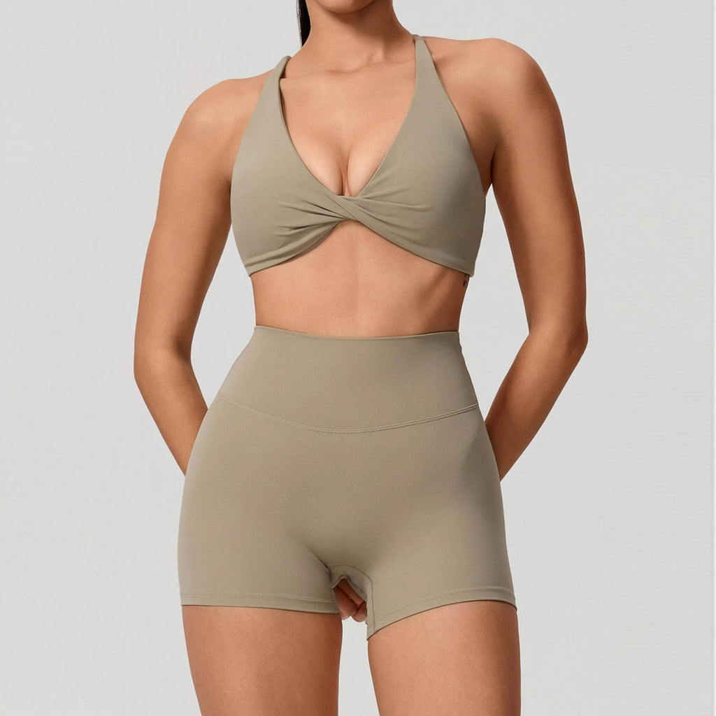Nylon Solid Long Sleeve Two-Piece Yoga Set