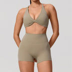 Nylon Solid Long Sleeve Two-Piece Yoga Set
