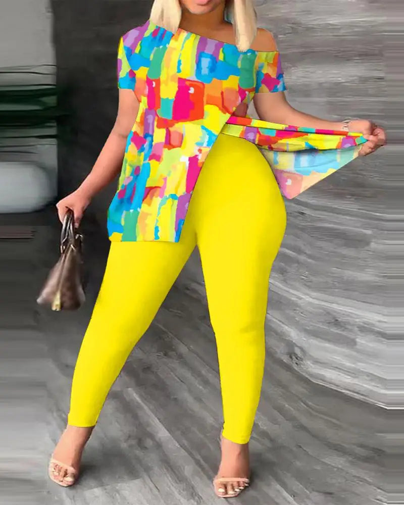 Elegant Printed Ruffle Set