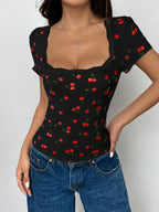 Floral Lace-Trim Crop Top